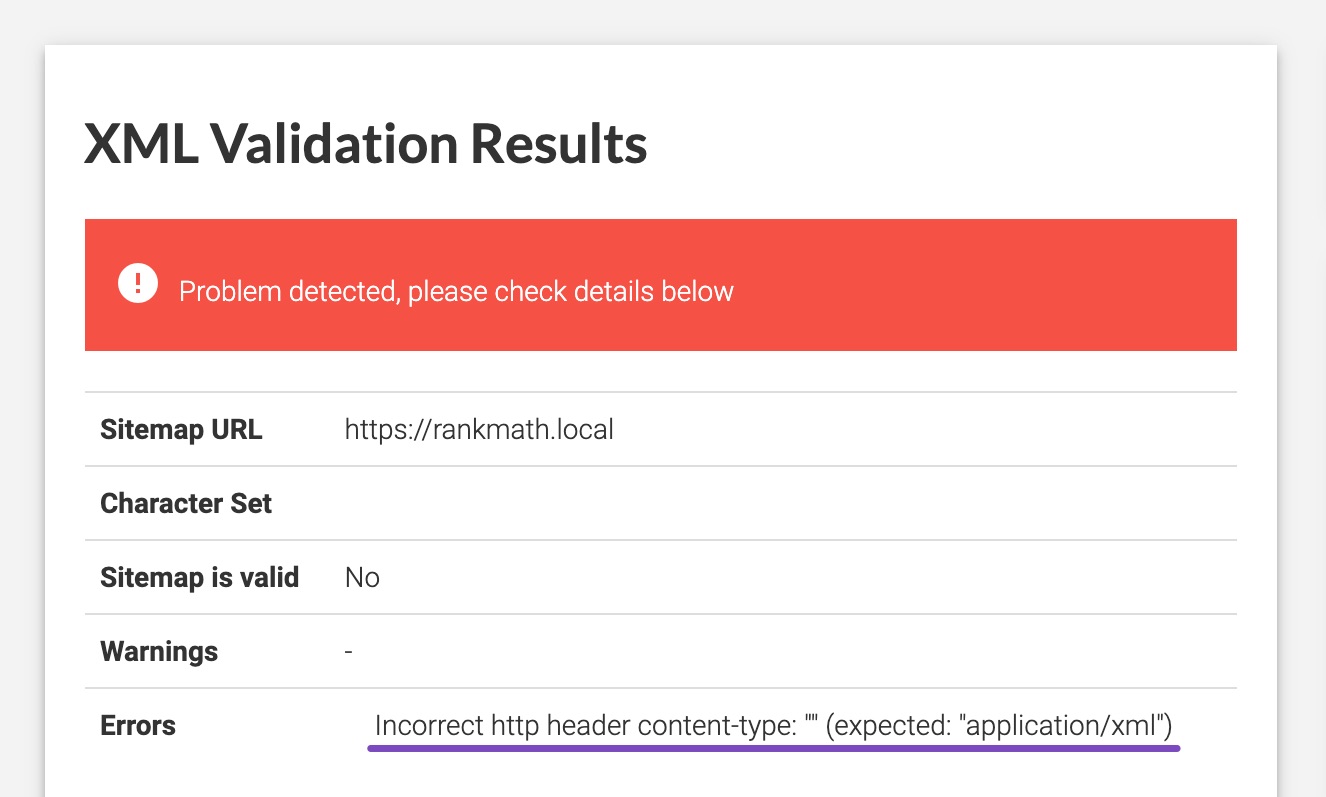 Incorrect HTTP header content-type error with Sitemap validation