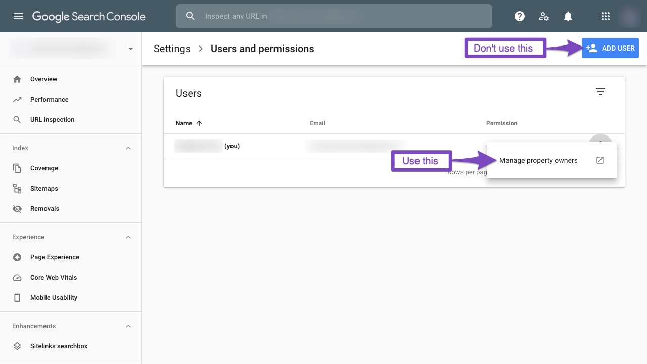 Buka Kelola Pemilik Properti di Google Search Console