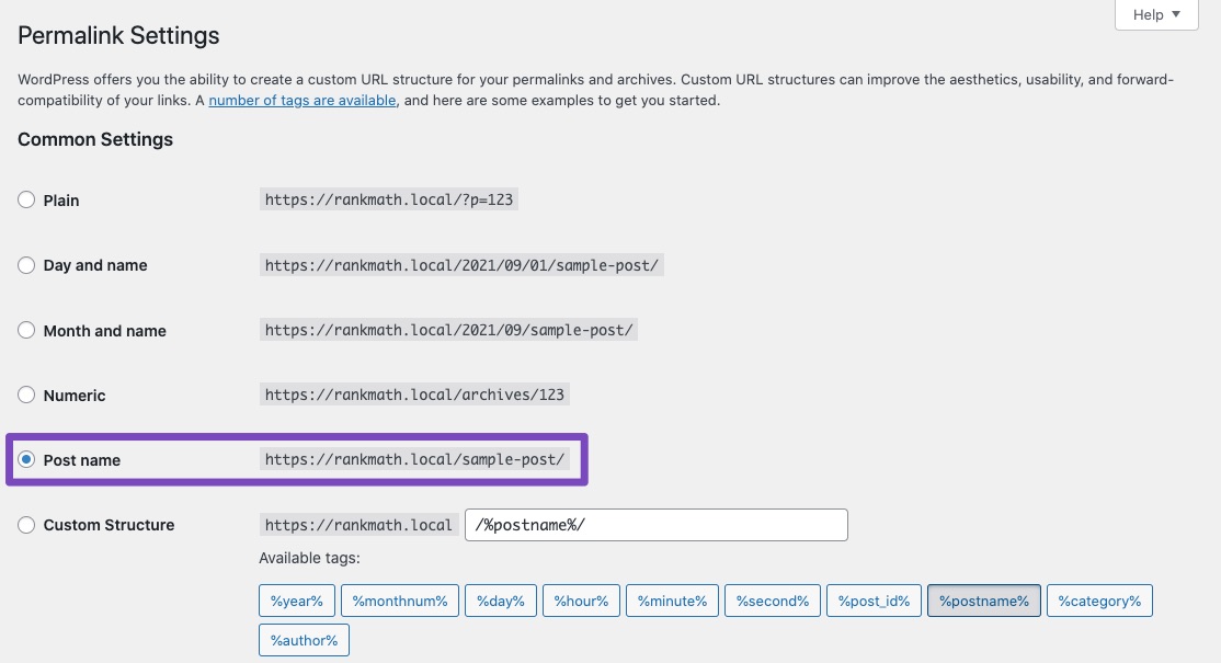 Permalink settings in Rank Math