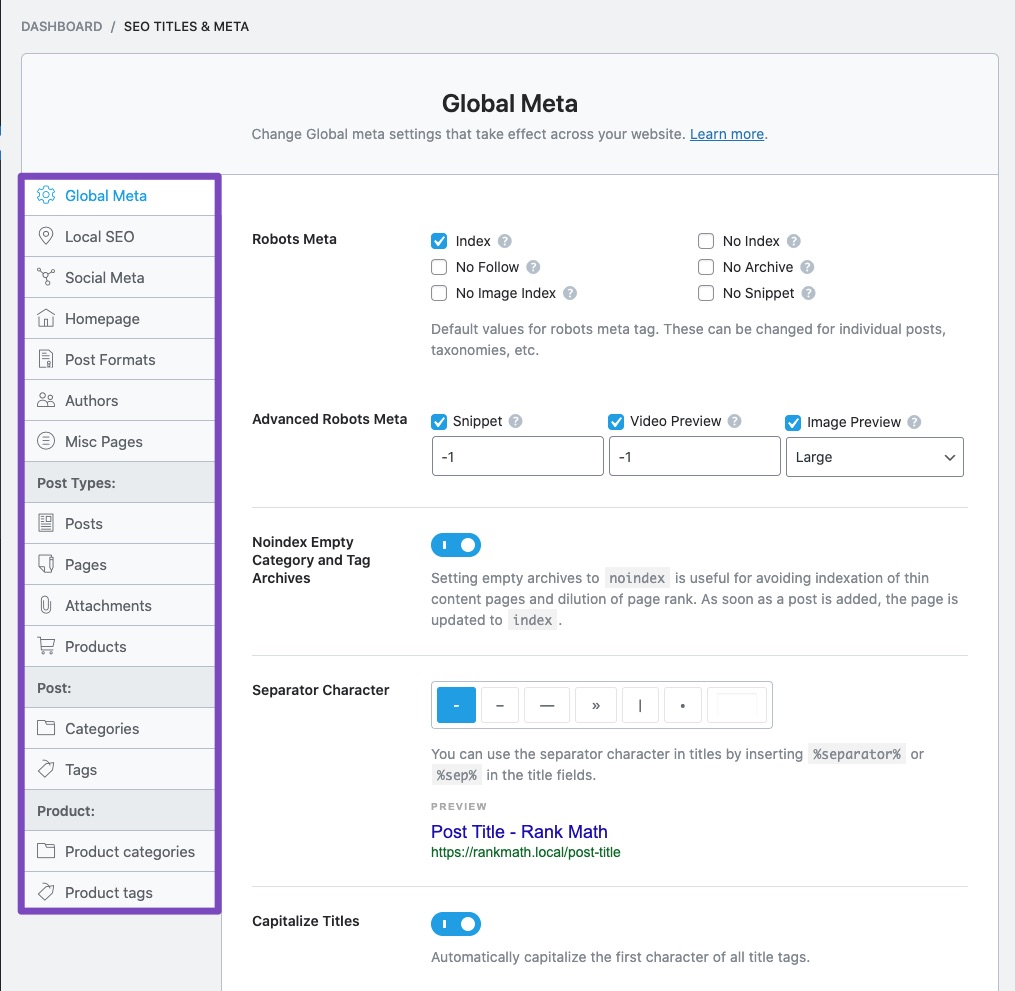 Rank Math SEO Titles and Meta