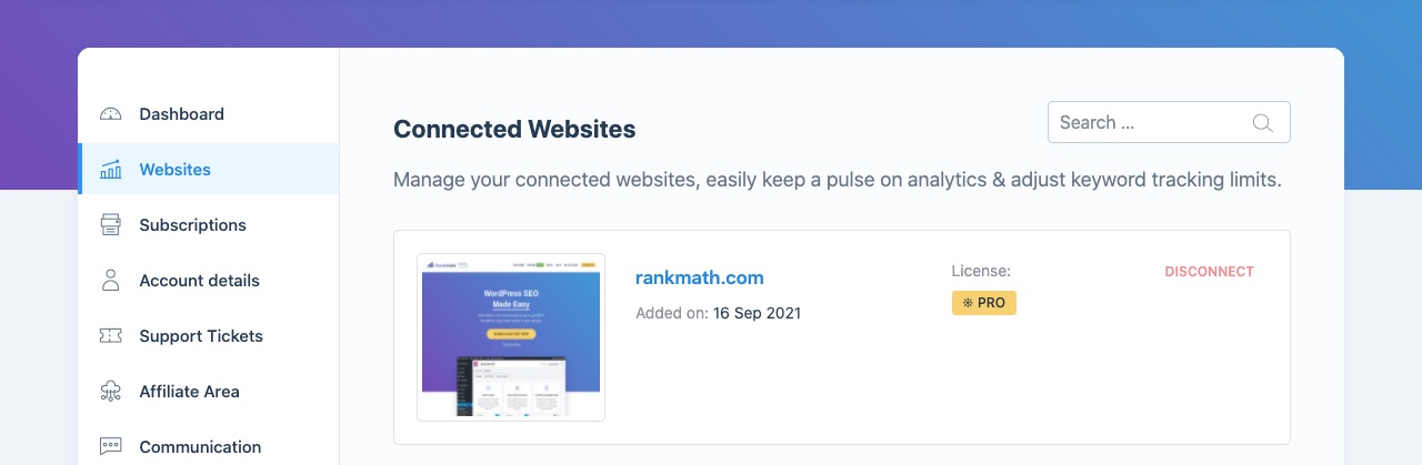 Rank Math connected websites