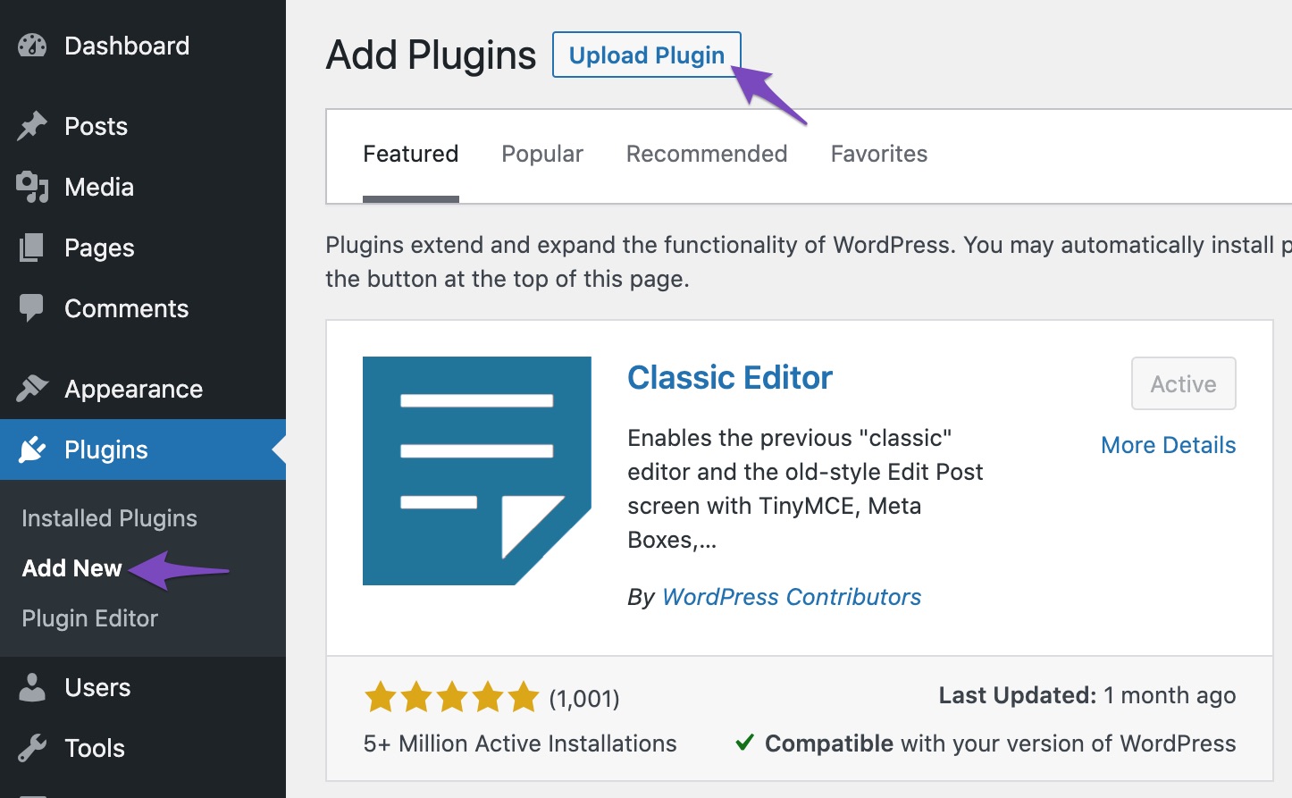 Upload plugin on Add New plugin