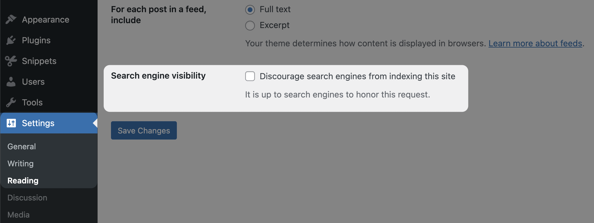 WordPress Visibility Settings