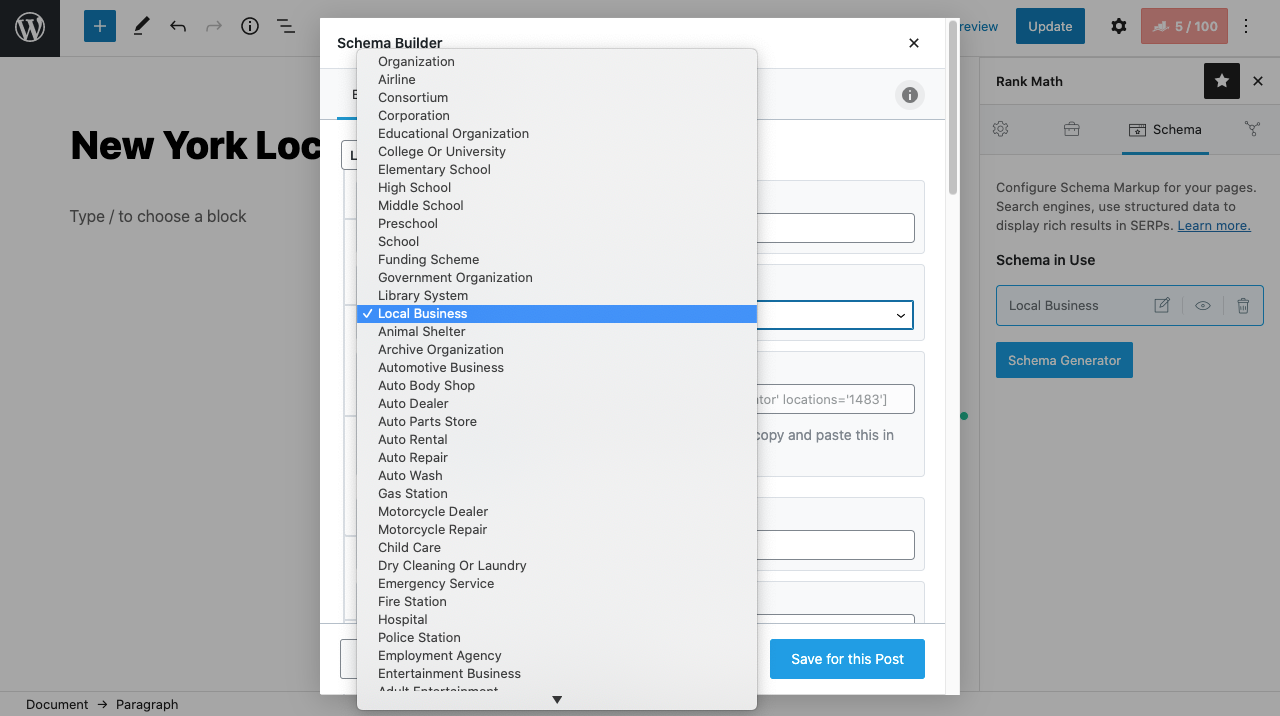 Business type - Local Business Schema