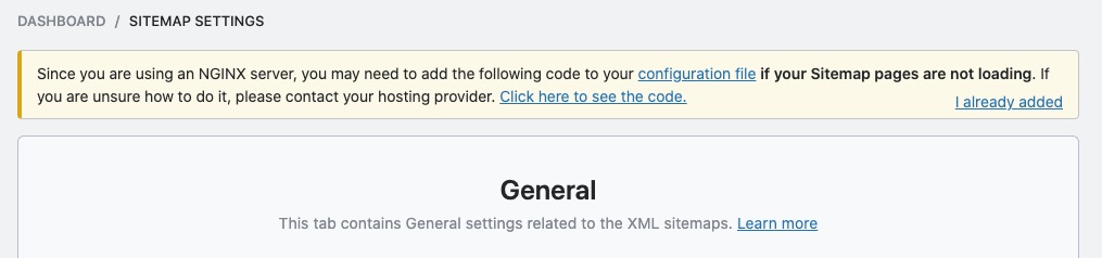 Rank Math Sitemap notice on Nginx server