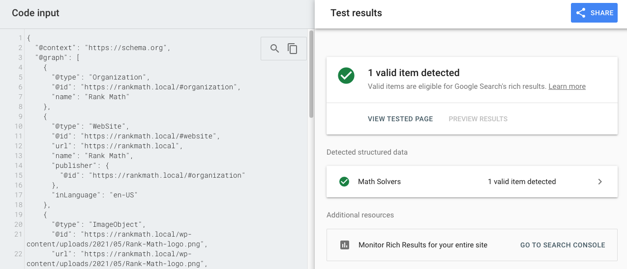 Schema Testing tool results