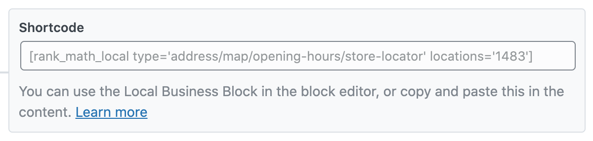 Shortcode - Local Business Schema