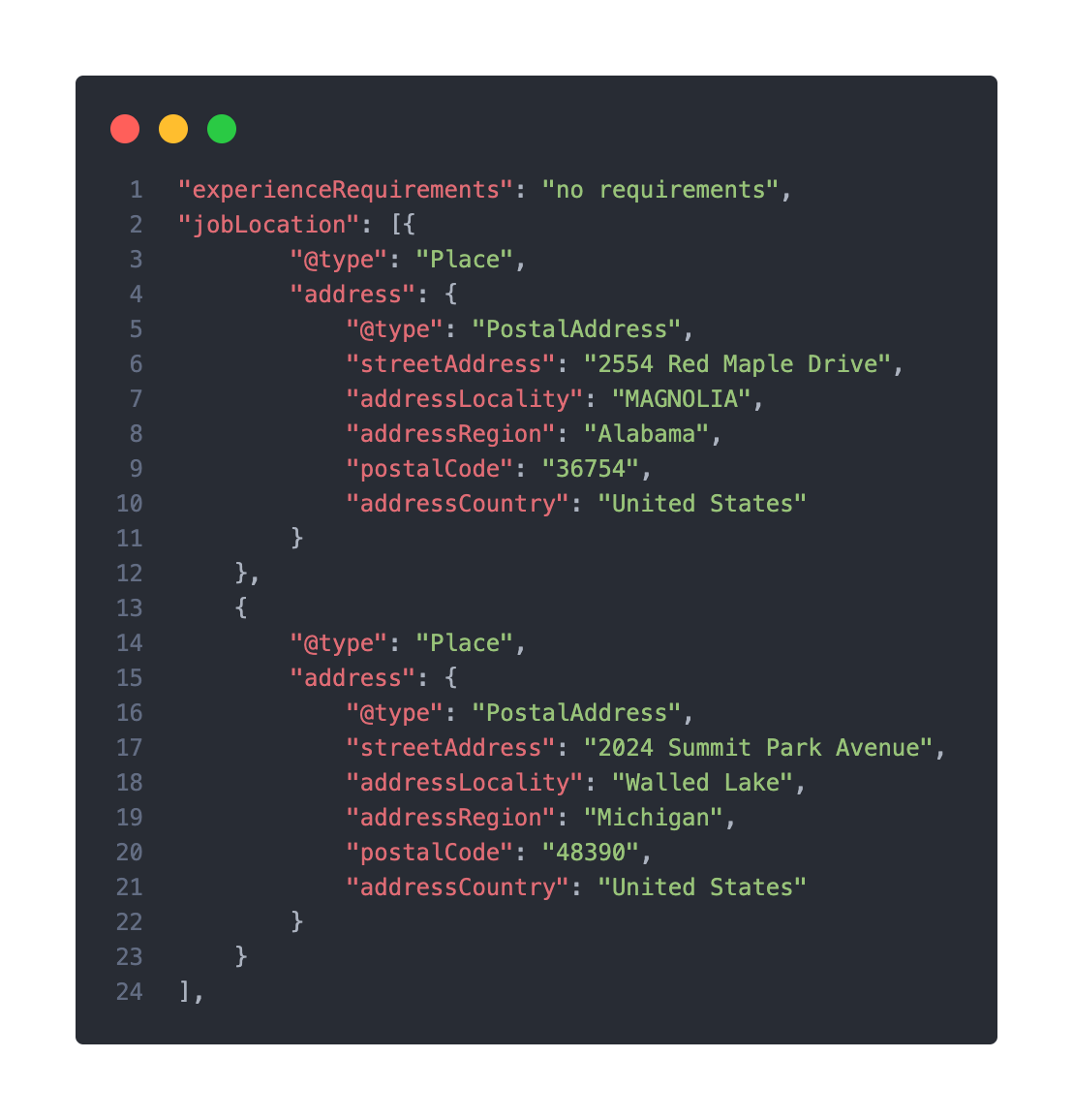 Example for adding multiple locations in JobPosting Schema