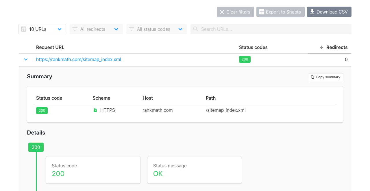 Check if sitemap is accessible in httpstatus tool