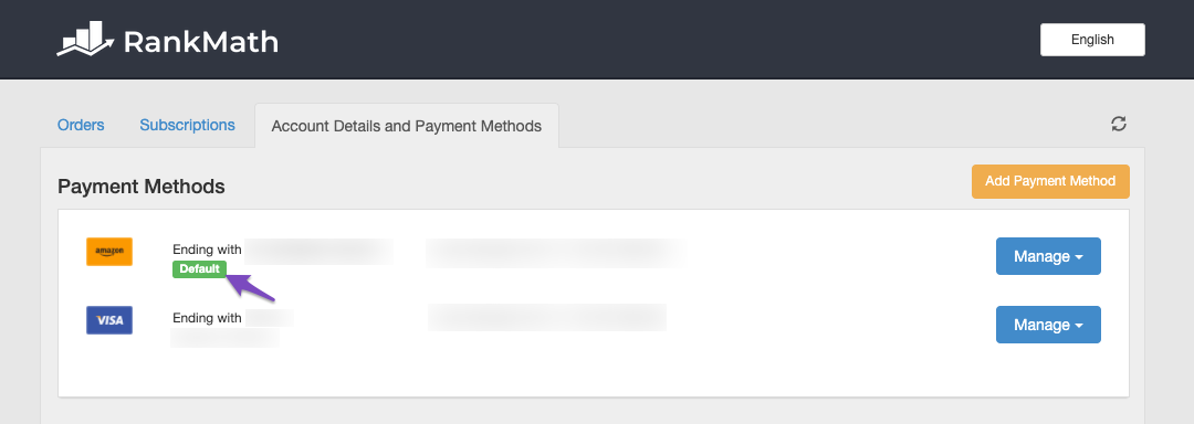 Default payment method changed