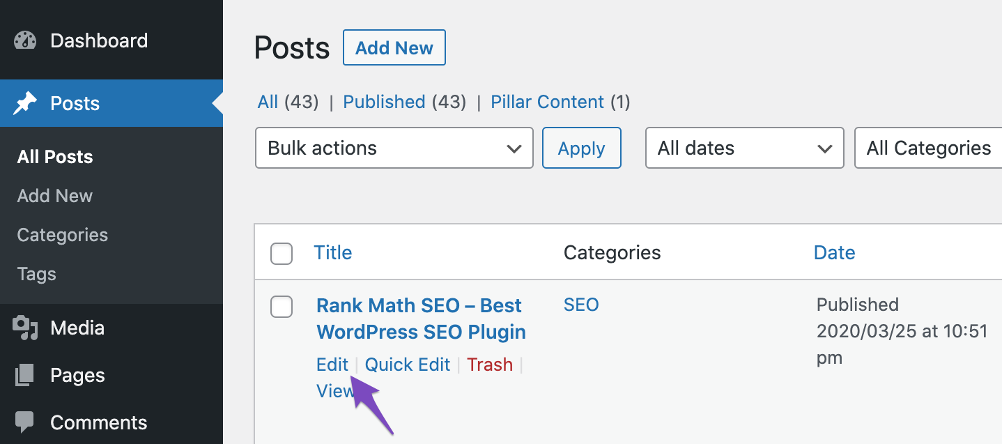 Edit post in WordPress dashboard