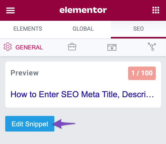 Edit Snippet in Elementor