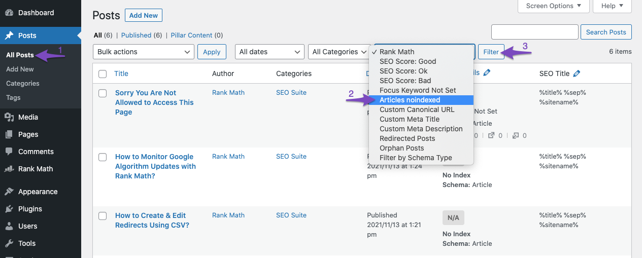 Filter by Article NoIndexed