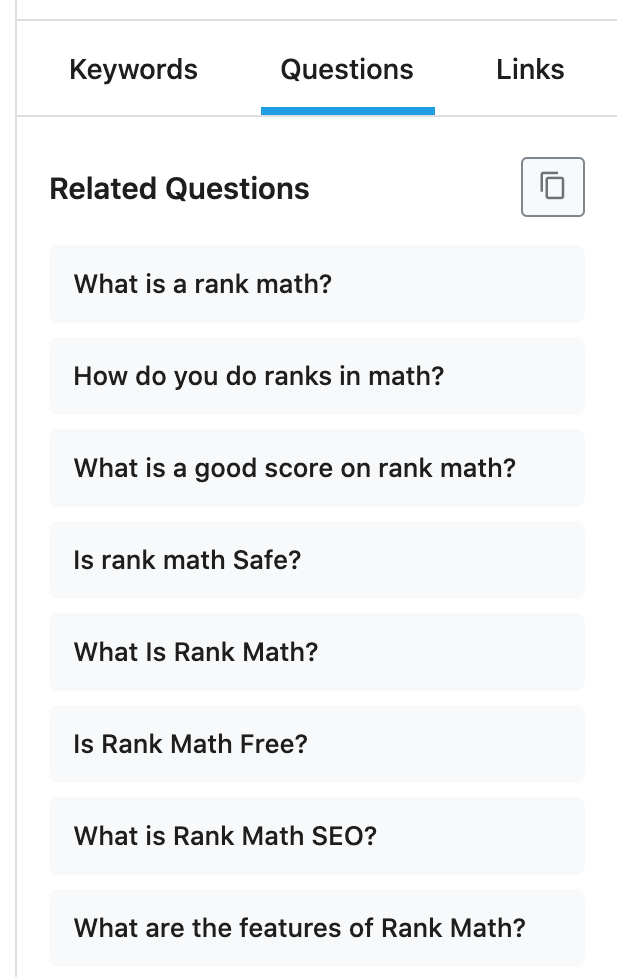 Questions tab in Content AI