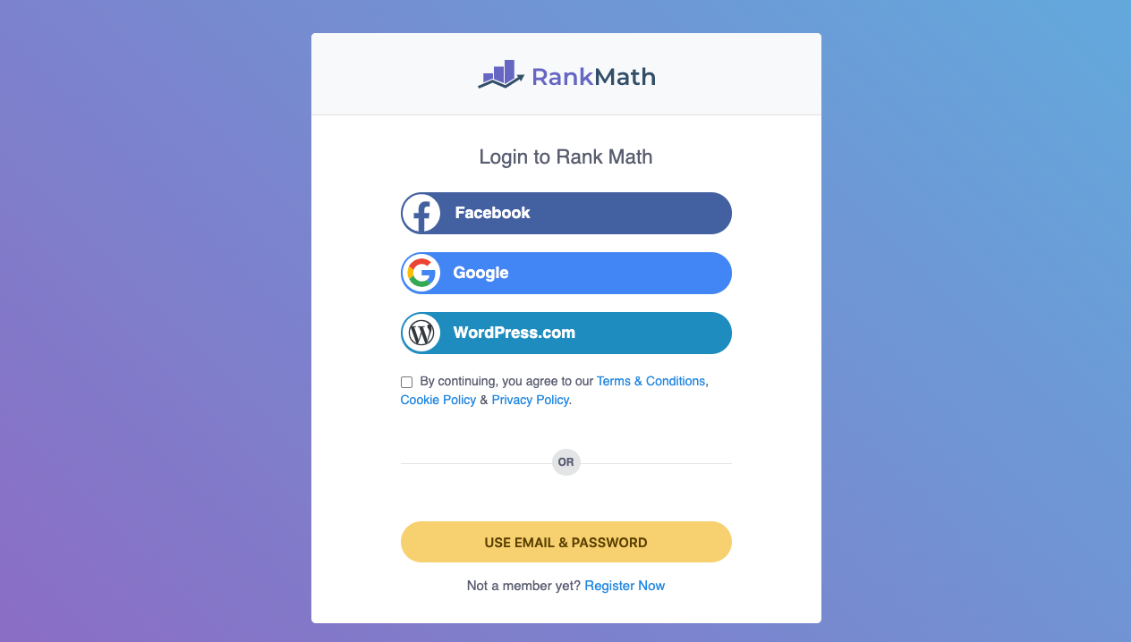 Rank Math login form