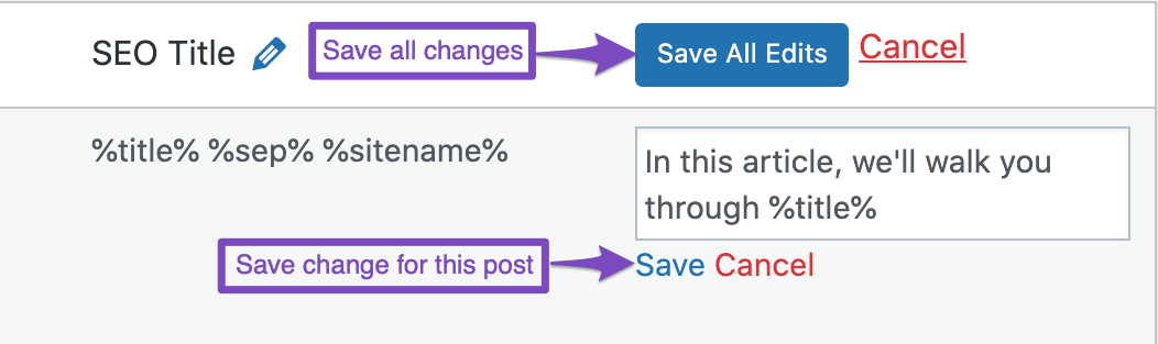 Save changes to SEO Description