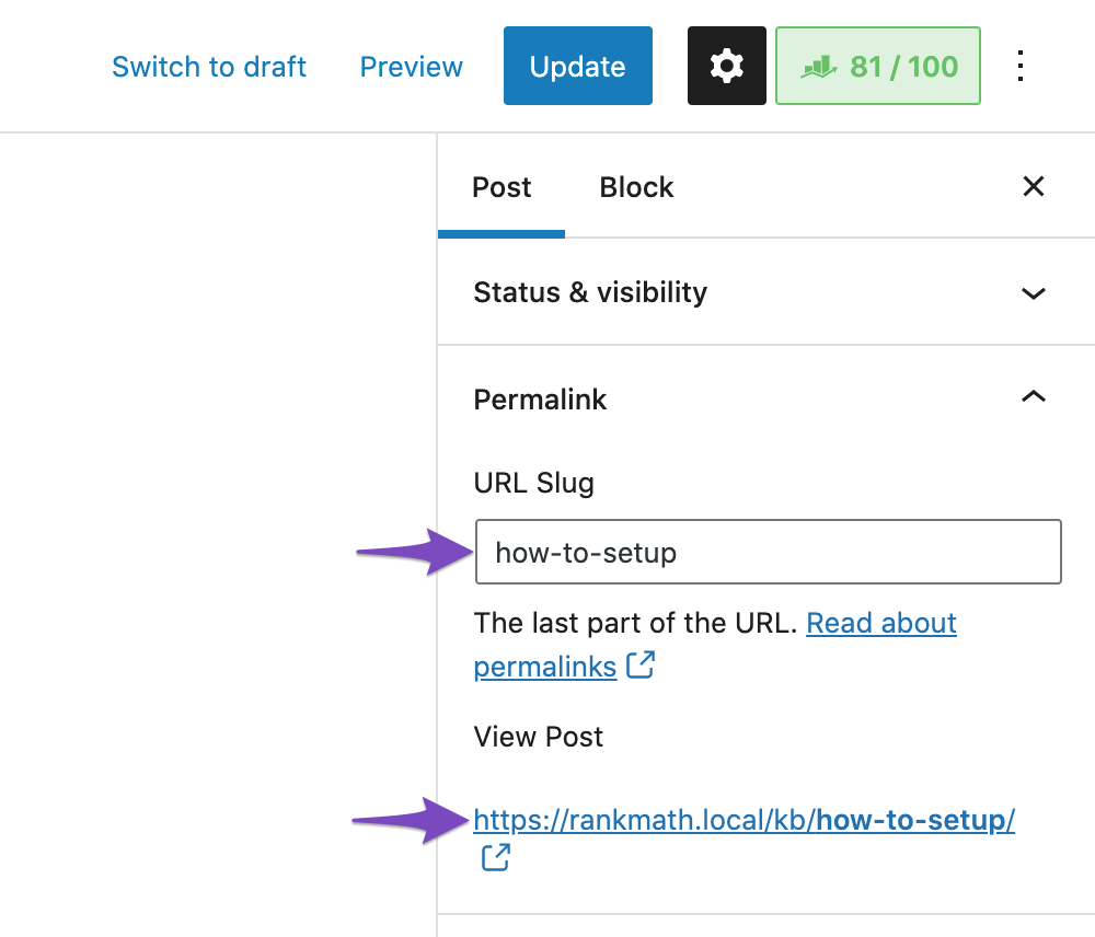 Set slug in WordPress Editor