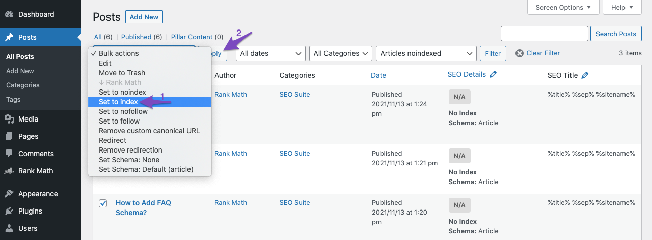 Set to Index using Bulk Actions