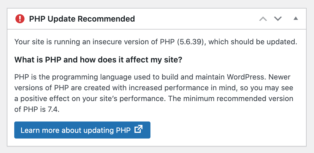 WordPress PHP update recommended version