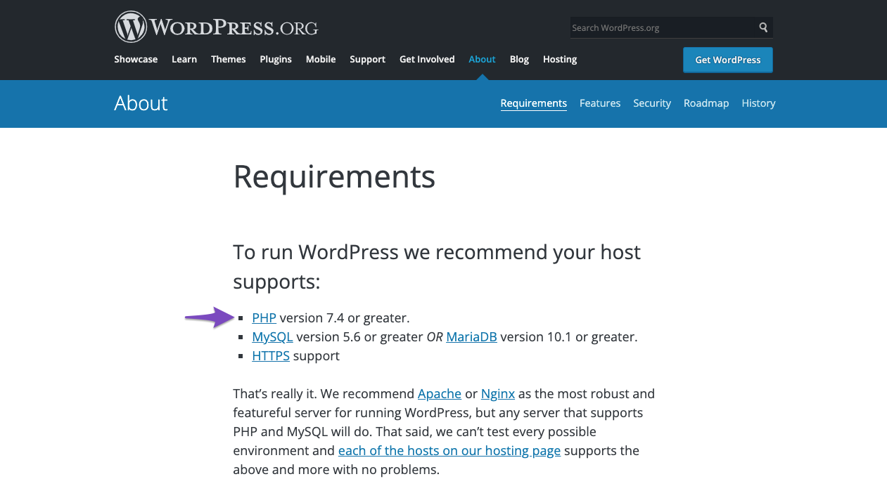 WordPress recommended PHP version