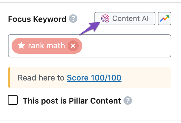 Access Rank Math's Content AI