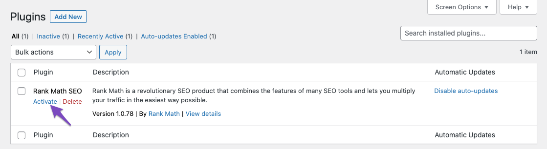 Activate Rank Math SEO plugin