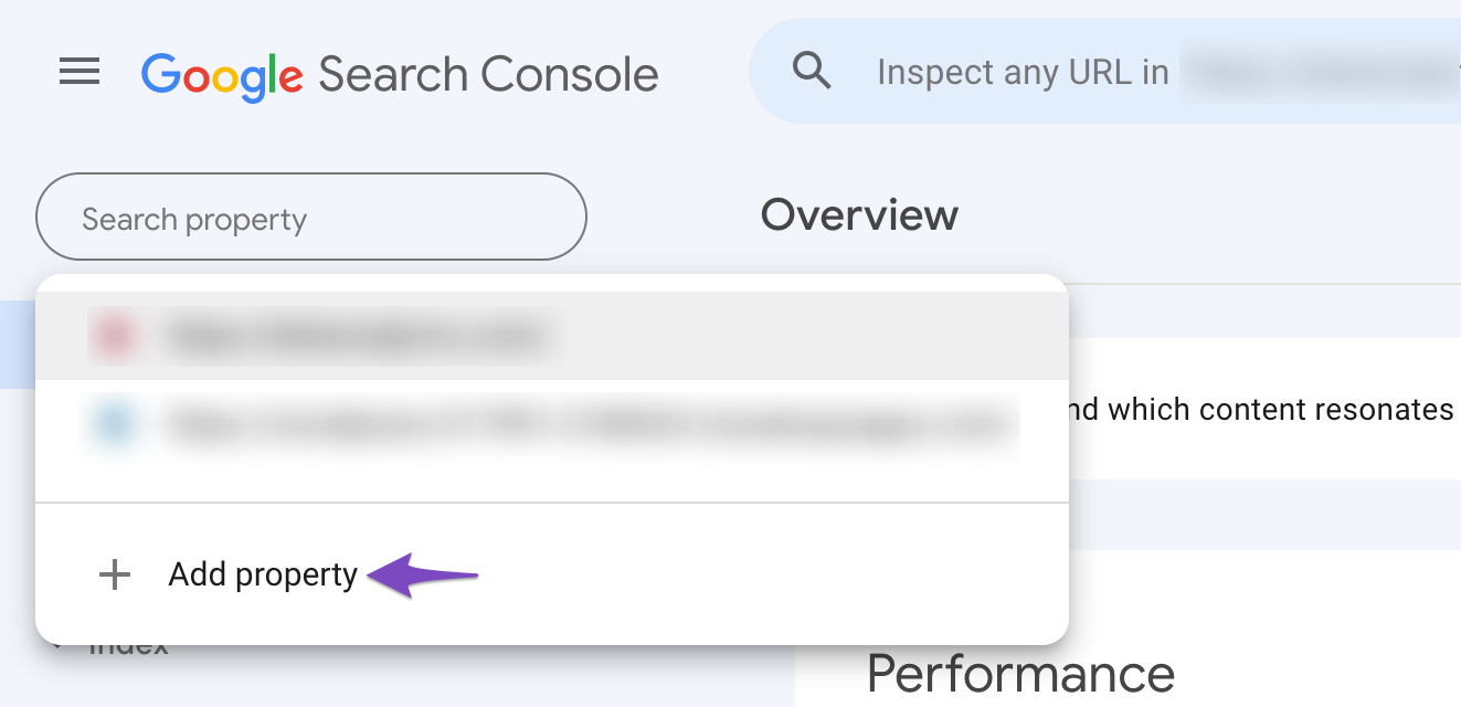 Add property in Google Search Console