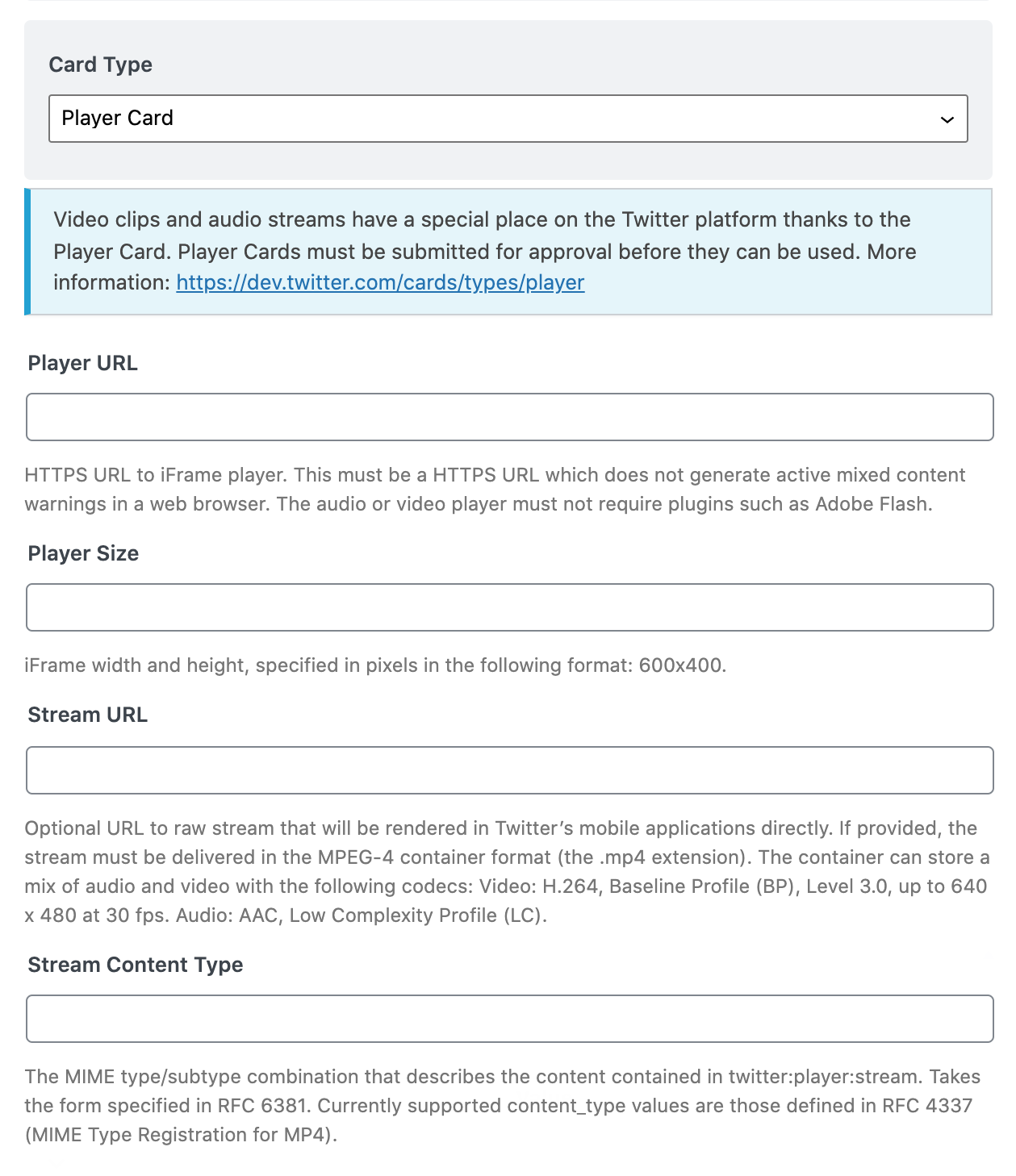 Twitter player card tags