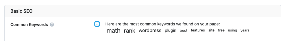 Common keywords test in Rank Math SEO Analysis