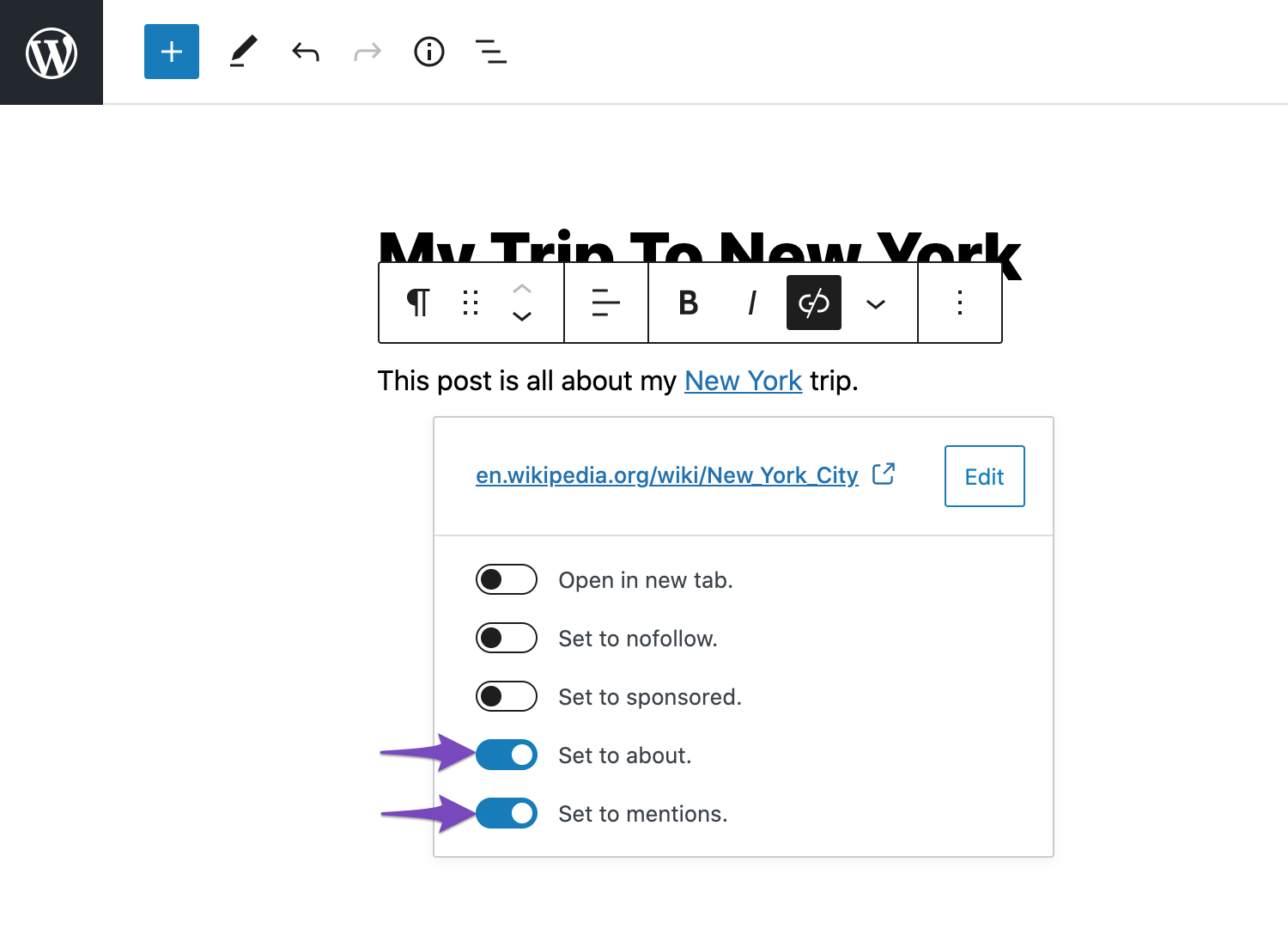 Enabling About and Mentions Schema