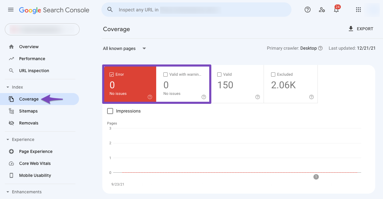 Find coverage issues in Google Search Console