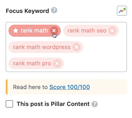 Reordering primary focus keyword in Rank Math free