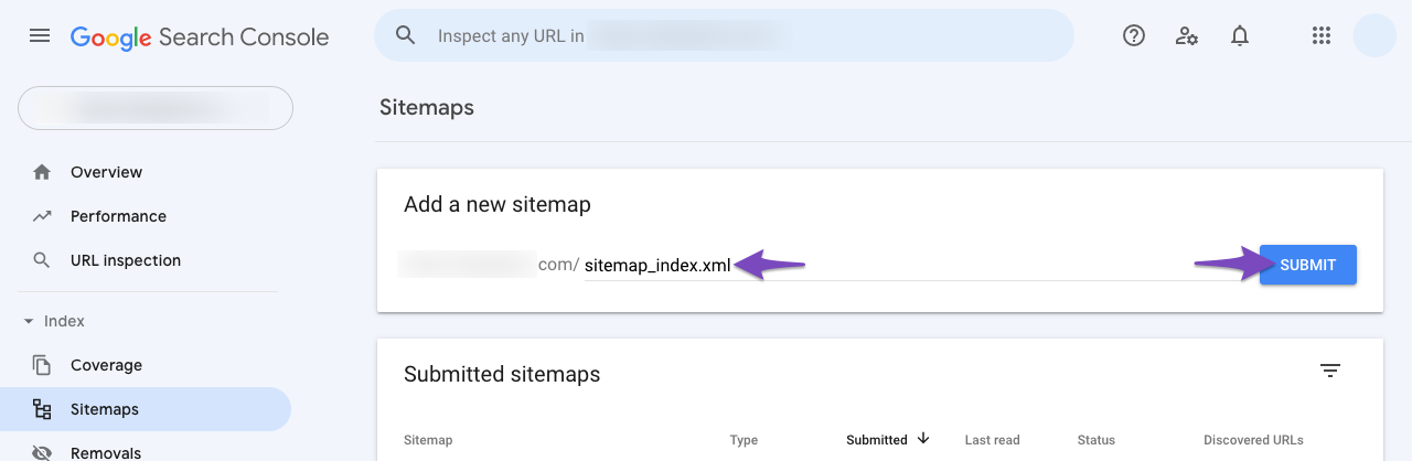 Submit sitemap index in Google Search Console