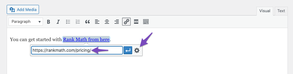URL field and link options in Classic Editor