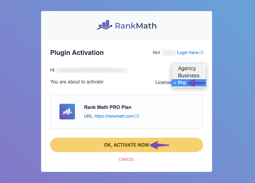 Activate Rank Math PRO Subscription