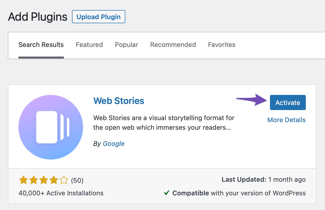 Activate Web Stories Plugin