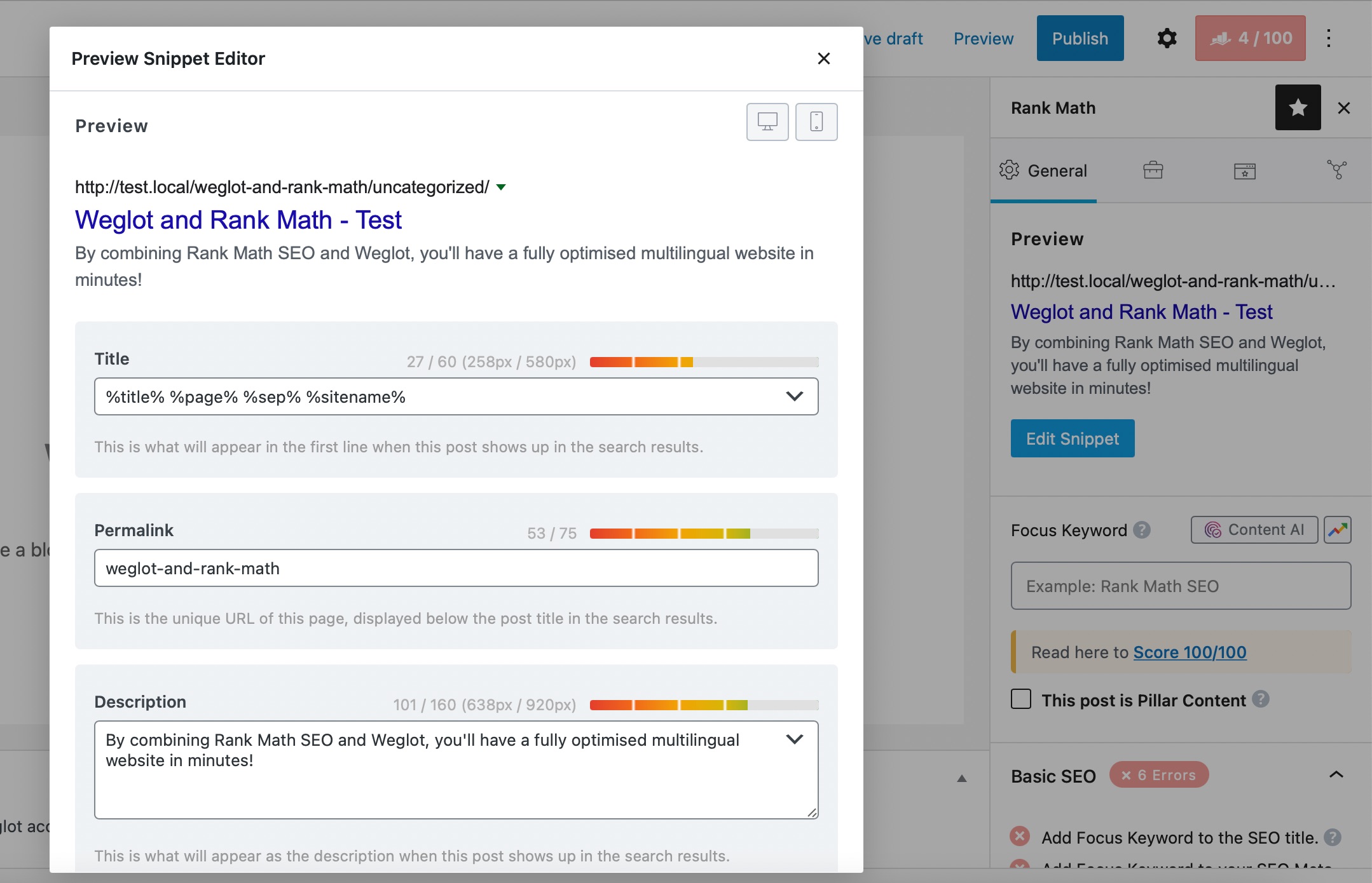 Rank Math SEO Metabox