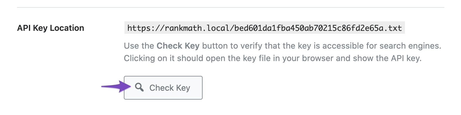 Check API Key location in Instant Indexing settings