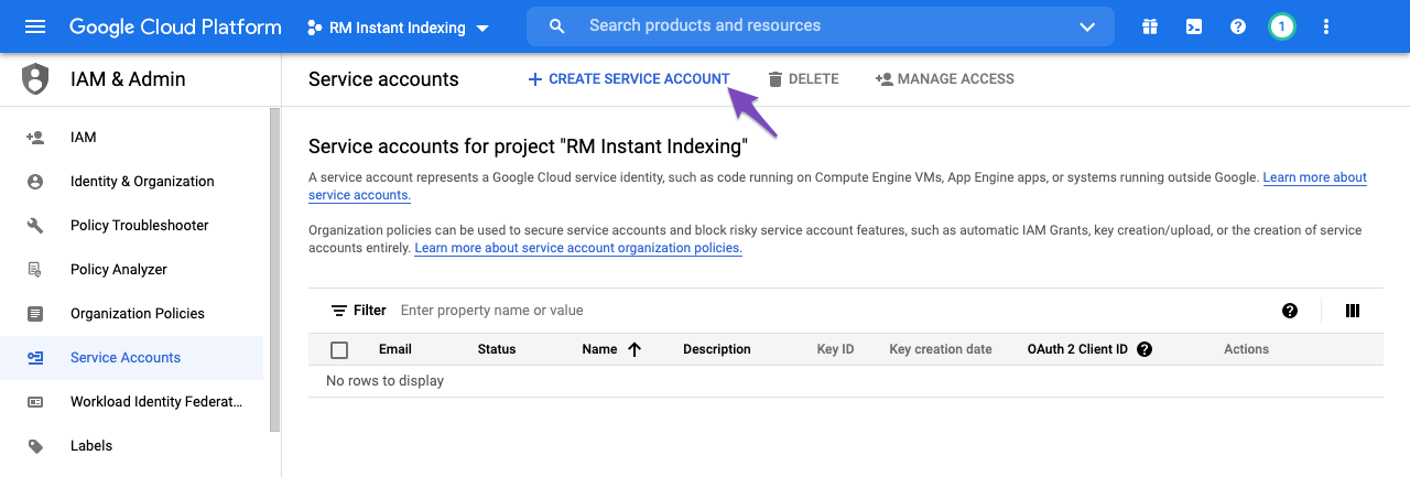 Create Service Account