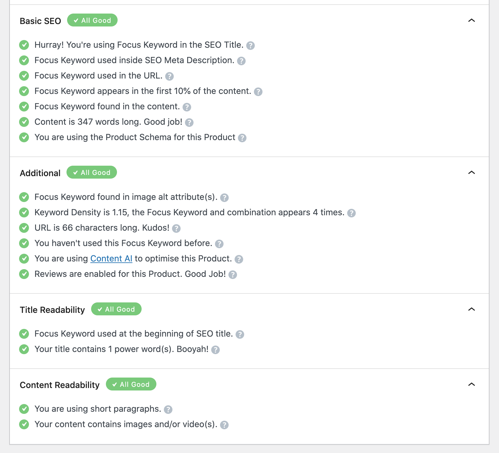 Passed SEO Tests for WooCommerce products