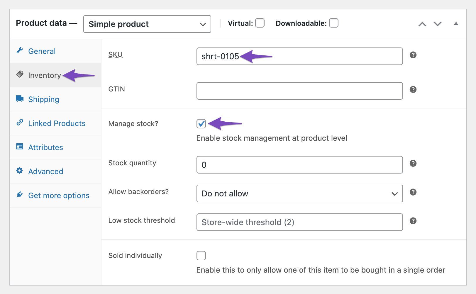 Manage Stock and SKU in WooCommerce