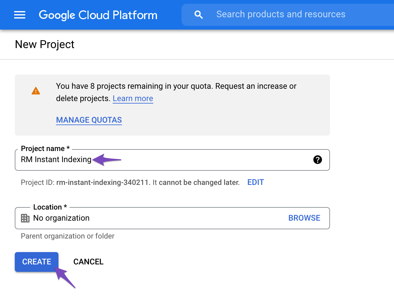 New Project for Instant Indexing API