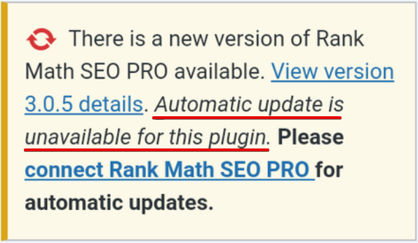 Automatic update is unavailable for Rank Math SEO PRO