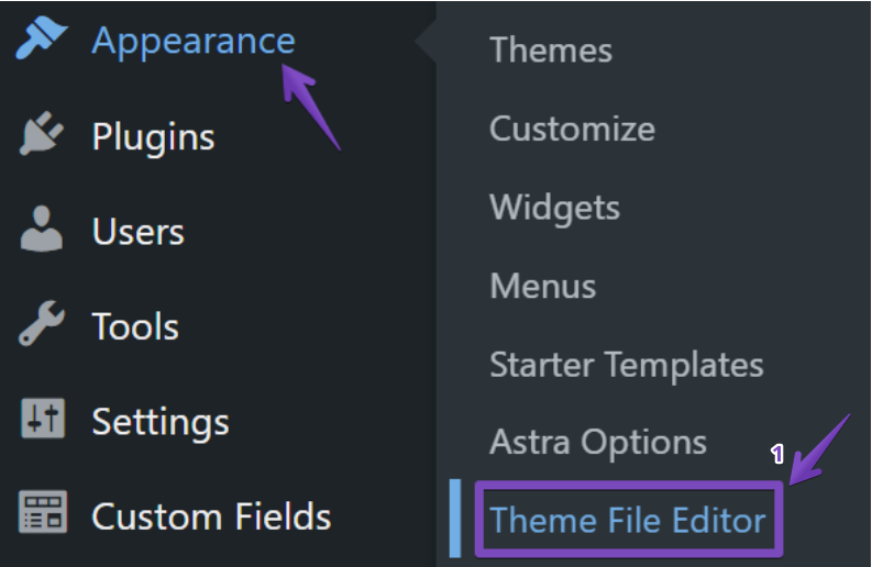 Theme File Editor under Appearance section