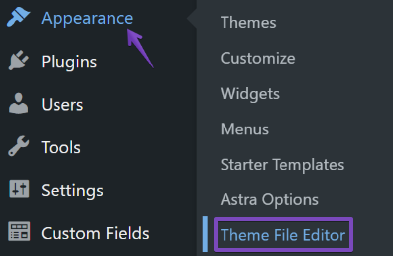 Navigate to Theme File Editor from Appearances