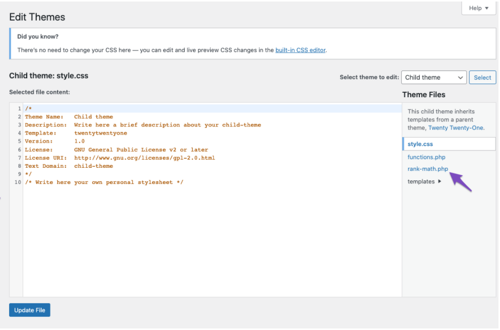 Select rank-math.php file