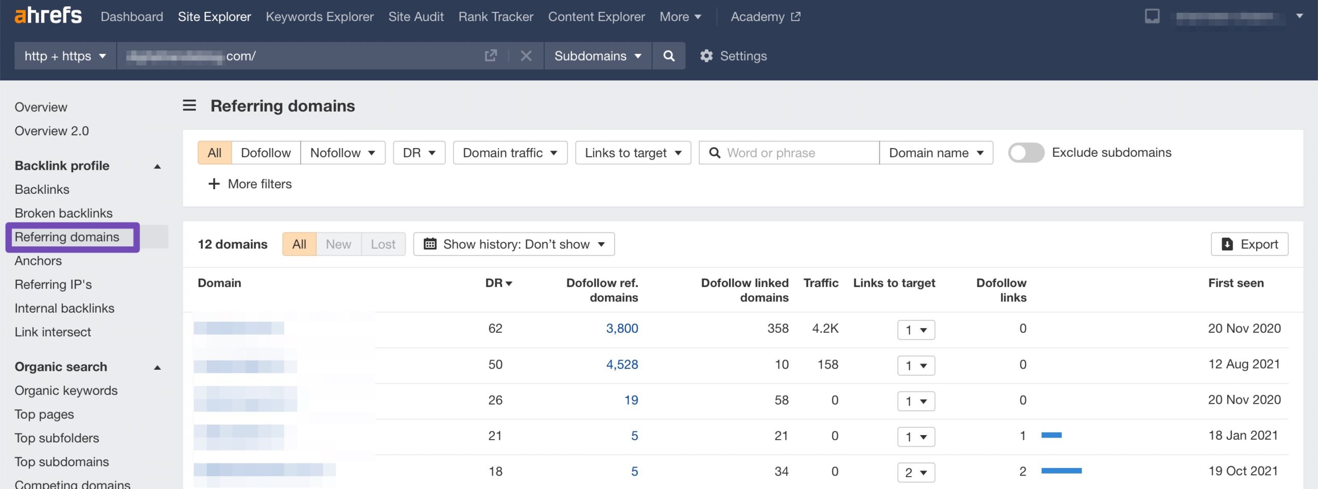 Analysis of Referring Domain Report in Ahrefs