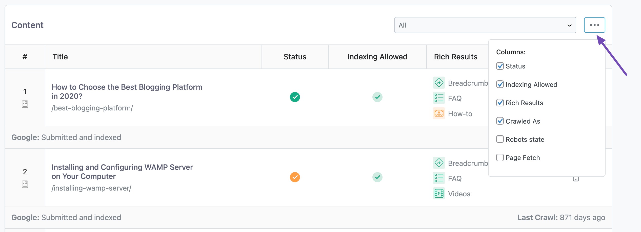 Choose columns to display