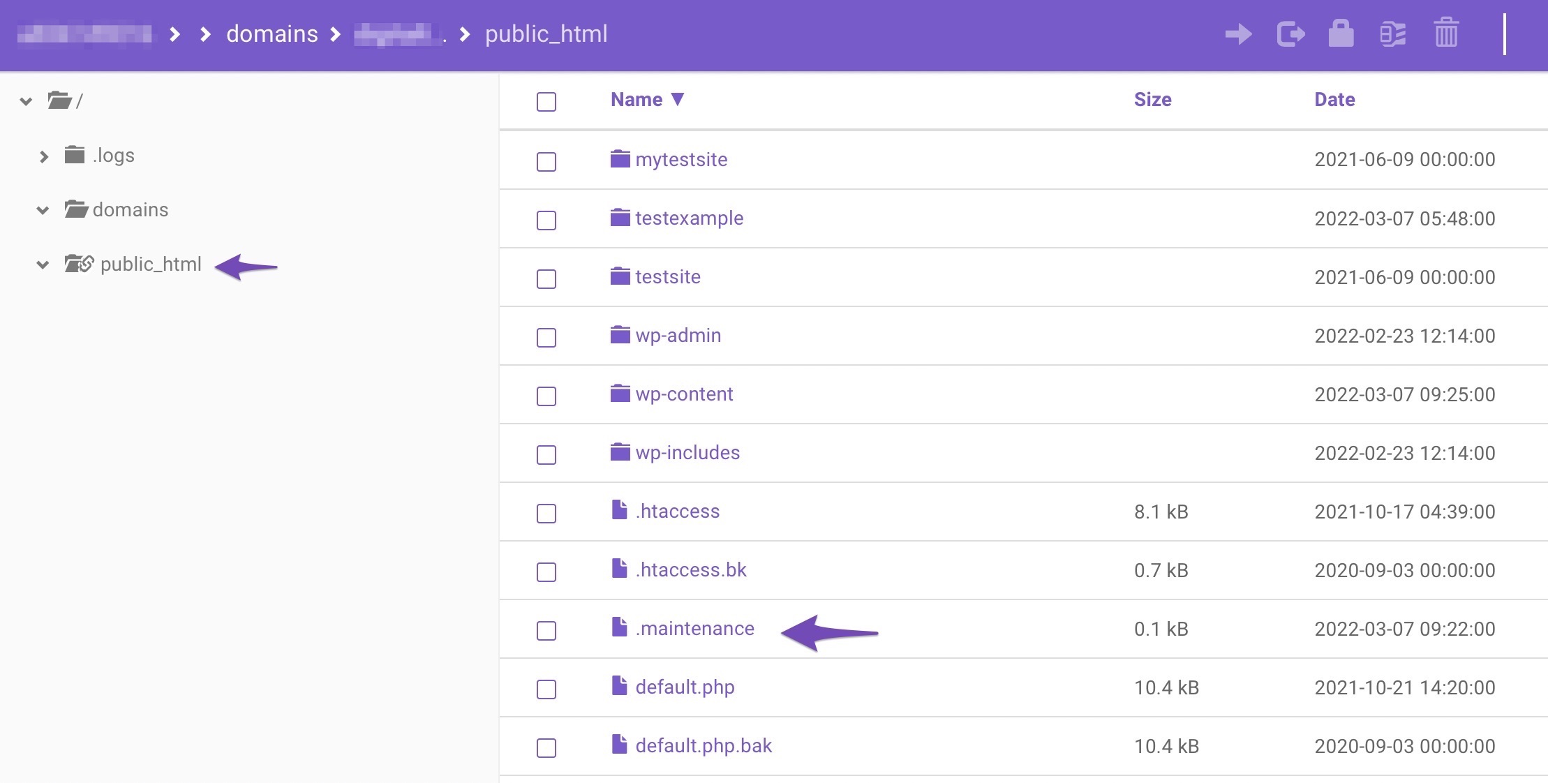 Find the .maintenance file in public_html folder