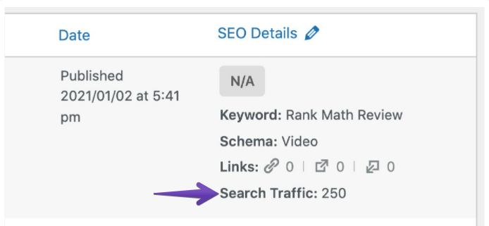 Search Traffic in SEO Details column